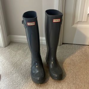 Tall grey Hunter rain boots